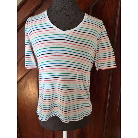 Talbots Petite Striped Cotton Tee Shirt Size P - Picture 1 of 6